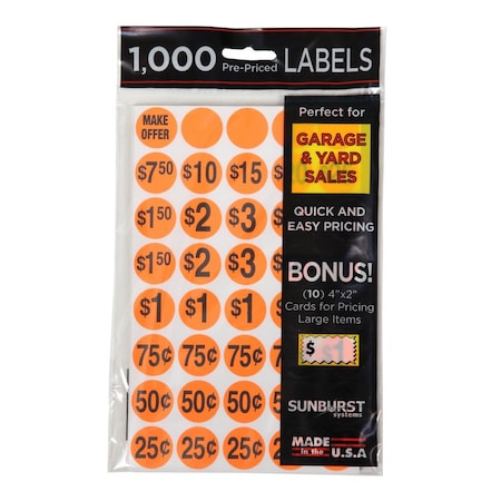 Sunburst Systems Labels Orange Pre-Priced 1000 Count, PK1000 7037